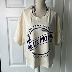 Blue Moon Shirt Womens Large Beige Blue Crop Top